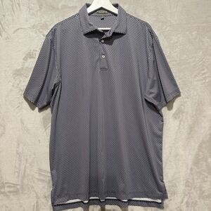 Peter Millar Summer Comfort Golf Polo Shirt Mens L Black White Geometric Pattern